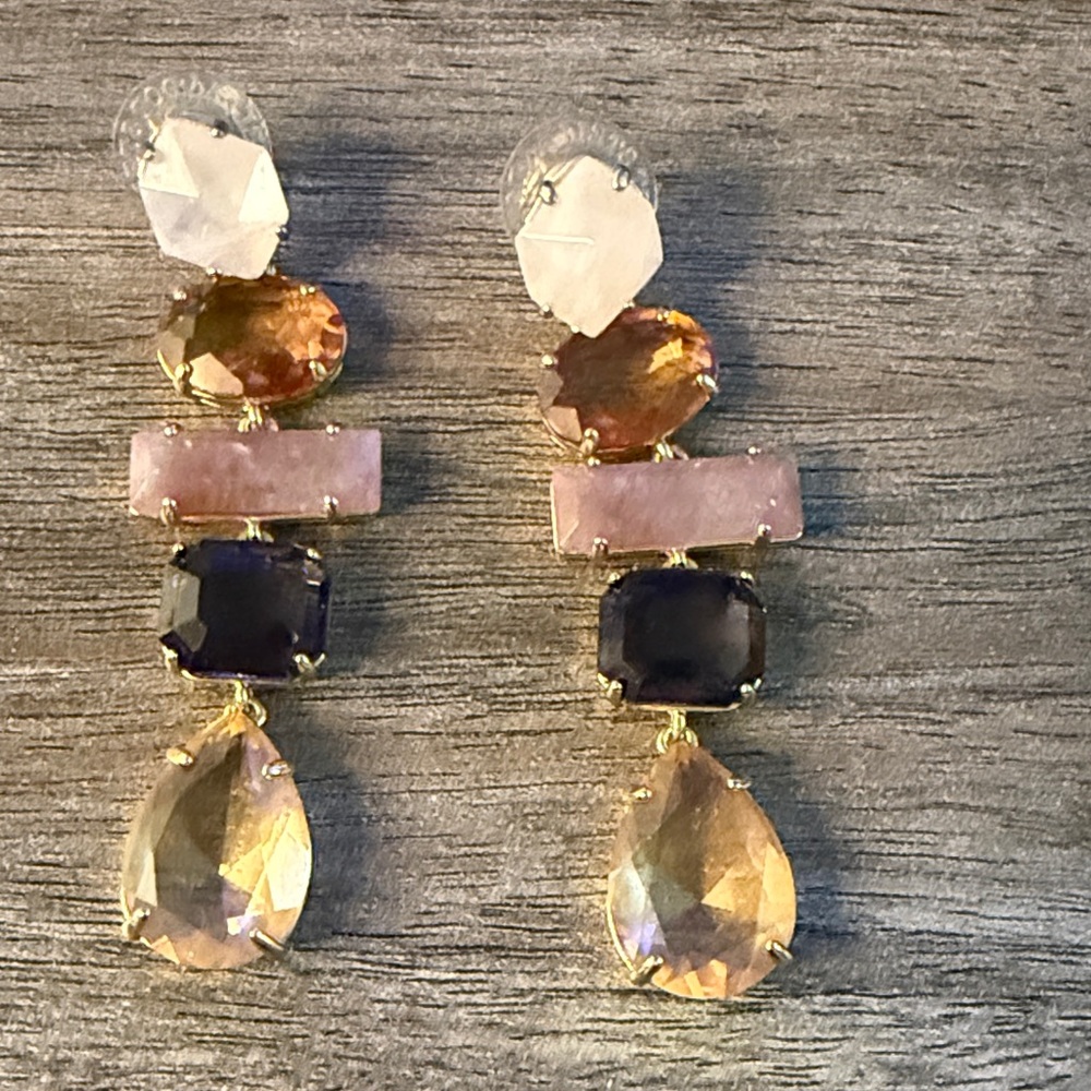 Stella and dot Pink and Champagne Statement Drop Earrings - Women Jewelry